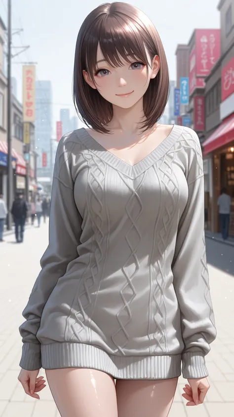 candid street photography style, cute young Japanese woman, sweet and gentle atmosphere, wearing a gray knit top、and emphasizes a rich bust {x}, natural pose, soft smile, Daytime city background, natural light, realistic texture, very detailed, realistic,
...