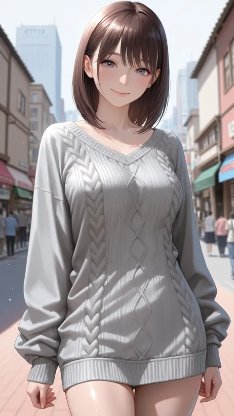 candid street photography style, cute young Japanese woman, sweet and gentle atmosphere, wearing a gray knit top、and emphasizes a rich bust {x}, natural pose, soft smile, Daytime city background, natural light, realistic texture, very detailed, realistic,
...