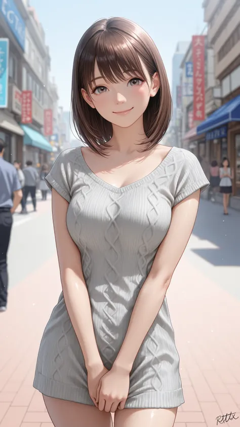 candid street photography style, cute young Japanese woman, sweet and gentle atmosphere, wearing a gray knit top、and emphasizes a rich bust {x}, natural pose, soft smile, Daytime city background, natural light, realistic texture, very detailed, realistic,
...