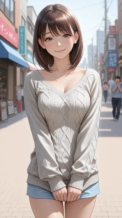candid street photography style, cute young Japanese woman, sweet and gentle atmosphere, wearing a gray knit top、and emphasizes a rich bust {x}, natural pose, soft smile, Daytime city background, natural light, realistic texture, very detailed, realistic,
...