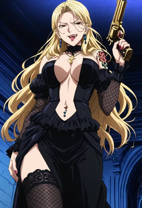 ((masterpiece)),(((best quality))),((ultra-detailed)),((illustration)),((disheveled hair)),((frills)),(1 girl),(solo), Lihtel \( Samayou Midara na Lunatics\),blonde hair,brown eyes,(anime coloring , anime screencap:1.2),(European Aristocrat Style:1.2),matu...