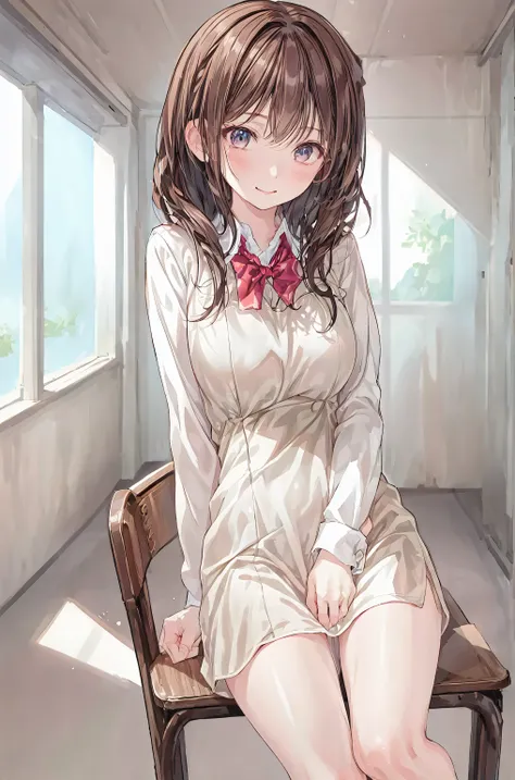 in a high school classroom,Female Teacher with Strict Abstinence,Female Teacher Standing in Front of a Pulpit,the student's back is an adult,Beautiful Legs Glancing at Students,black stockings,selfish body,Cold look,Testing Students' Abstinence,brown hair...