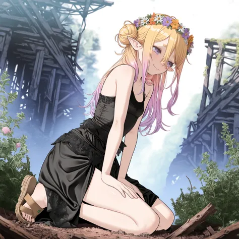 ((Tatsuki Fujimoto style)), ((Masterpiece)), ((best quality, amazing quality)), ((very aesthetic, absurdres, newest)), ((detailed background, negative space, blurry background, depth of field, Asymmetrical background)), (dynamic angle, wide shot, from side...