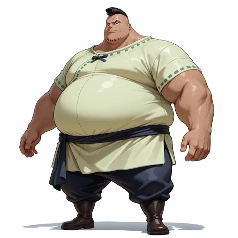 (male), (man), (large arm), (very fat body), (mohawk hairstyle, black hair, Dark skin), (black eyes), (giant body), (giant character), (solo), (single character), (full body version), (white background), (no background), (highly detailed), (shadow), (stand...