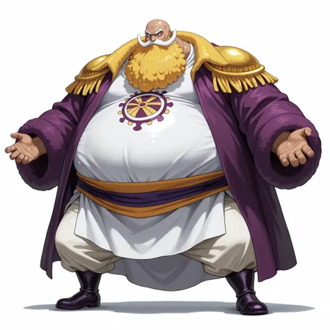 (male), (old man), (large arm), (very fat body), (bald, dark skin), (yellow beard), (black eyes), (giant body), (giant character), (solo), (single character), (full body version), (white background), (no background), (highly detailed), (shadow), (standing ...