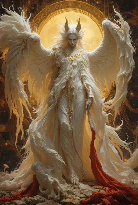 best, highest quality, ultra high resolution, masterpiece, hyperreal impressionistic full portrait done in a surreal dark fantasy style, what appears to be a gorgeous 20 year old albino vixen is something cosmic that towers over planets in its true form, a...