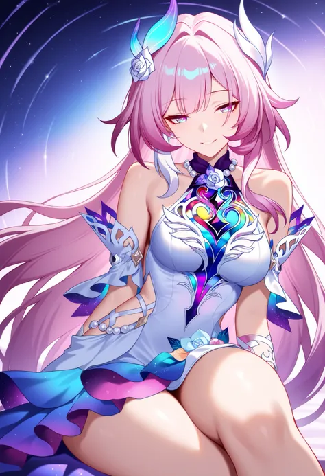 masterpiece, best quality, sensitive, absurdres, 1girl, cyrene \(ripples of past reverie\) \(honkai: star rail\), honkai: star rail, nsfw, athletic body, dress, sly expression