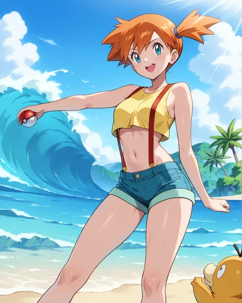 (masterpiece, best quality, Ultra high definition, 4k, 8K), anime style/vibrant cartoon faithful to the official design of Pokémon.
Misty, Pokémon Trainer , young and athletic girl with orange hair tied in a side ponytail, big sky blue eyes, cheerful and e...