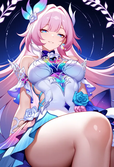 masterpiece, best quality, sensitive, absurdres, 1girl, cyrene \(ripples of past reverie\) \(honkai: star rail\), honkai: star rail, nsfw, athletic body, dress, sly expression