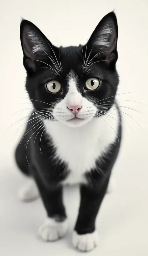 looking straight at the camera {x} there is a black and white cat with a surprised expression, カメラをof coldness!!!, of coldness directly at camera, !! カメラをof coldness!!, look up at the camera, looking straight into camera, of coldness in the camera, looking...