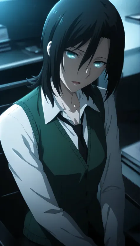 <lora:KnK_aozaki_toukoXLIllustrious001>,
masterpiece,best quality,good quality,newest, detailed face,
office, dark , ,
, light open mouth,
looking at viewer,
solo,
anime coloring,
aozaki_touko\(kara_no_kyoukai\),1girl,(flipped hair), ((inverted medium cut ...