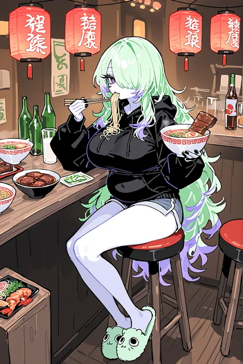 (ma1ma1helmes_b_illu,sketch,ai drawing anime characters eating ramen, ai drawing anime characters eating ramen (meme), ramen, noodles, meme, bowl, eating, restaurant,eating ramen) The girl is a ghost. (her body is transparent and translucent because she is...