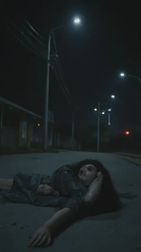 masterpiece、Highest Quality、high resolution、super detailed、8K、Picture,Shirogane Ratio、1 women,dirty gray dress,long disheveled black hair,extremely curved complicated face,Extremely thin,Tall,Lying face down on the ground,The joints of the whole body are b...