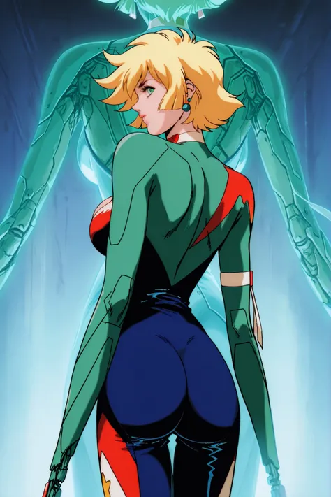 (((beautifully and carefully depicting limbs based on perfect anatomy:1.5))),masterpiece,Highest Quality,vivid,very beautiful,   high contrast,semi-realistic,Newest,absinthe dress,1 girl,Cutie_Honey,赤い髪,short hair,green eyes,bodysuit,big boobs,Cleevidge,cl...