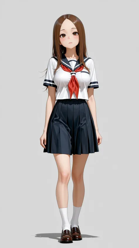 Takagi-san, uniform school, full body, The golden ratio, Proper composition,BEAUTIFUL ILLUSTRATION, (masterpiece, detailed:1.2), maorix,score_9, score_8_up, score_7_up, score_6_up, score_5_up, 1girl, huge tit,  five anatomically correct fingers,  close-up,...