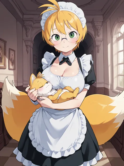 (masterpiece, Upper parts), incredible quality, muy estético, absurd, high-resolution hairstyle, NEW , HDR-10, 8K, cinematic, professional photo, chica, (((Miles "Tails" Prower:1.25))), ((( short clothing, nursing a big baby:1))), Pechos grandes,  short cl...