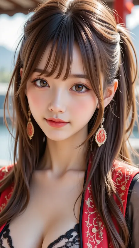 (Beautiful Asian Girl in a Black and Red Outfit), GORGEOUS CHINESE MODEL, close-up of a woman wearing a veil in a popular, gorgeous young Korean woman, beautiful Korean women, (Tight clothing), Korean girl, Shimizu Yuko , (( charming and captivating women ...