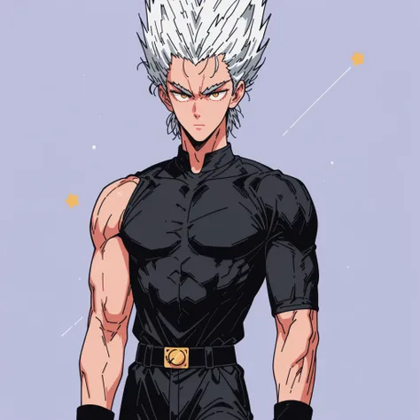 Silver Hair, yellow eyes, Sexy Hari Line, suitable muscle, One Punch Man [Garou] illustration, high definition, Clean Background, clean lines, delicate expression, soft texture, Clear, 4K, Delicate Drawing, 초high definition,  black clothes, perfect ratio, ...
