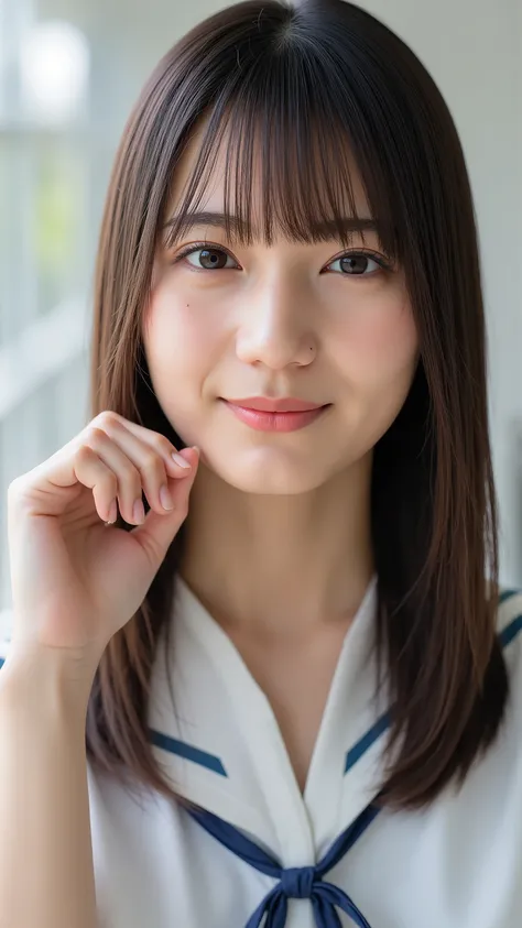 (masterpiece,Highest Quality:1.4),Original photo, detailed skin, fine pores, reality,((looking for,viewers)),((Face Focus)),((close-up)),Japanese women in technical writing, Smile Yan,detailed expression,live-action,Genuine,Cute Young Girl, beautiful refle...