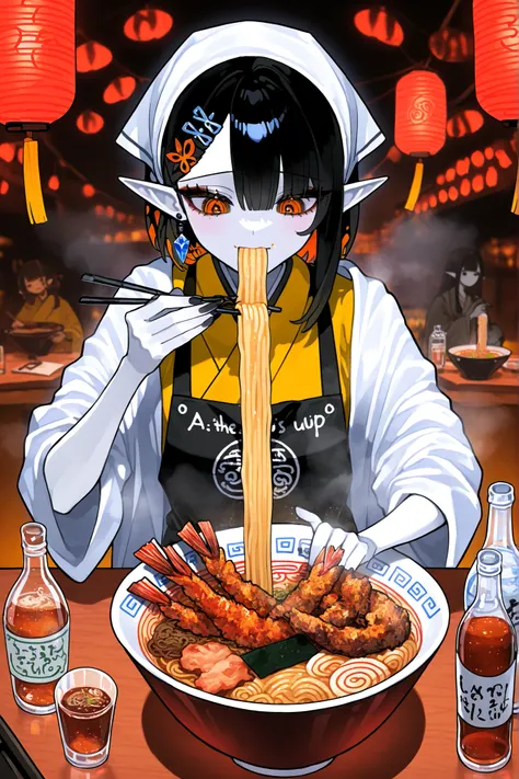 (xxx667_illu, ai drawing anime characters eating ramen, ai drawing anime characters eating ramen , ramen, noodles, meme, bowl, eating, restaurant,) Ramen faèrie princess. She has tall, thin miniature physique. She has orange butterfly wings. She has Japane...