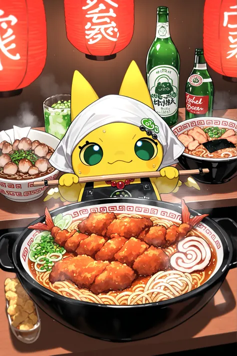 (xxx667_illu,DSP, artist:DSP, mogeko,) Ramen faèrie. She is miniature. She has white fae wings. She has yellow skin and two fluffy yellow ears. Her eyes are blue. She has hair clips. She is dressed in kawaii yellow kimono with food print, and black apron. ...