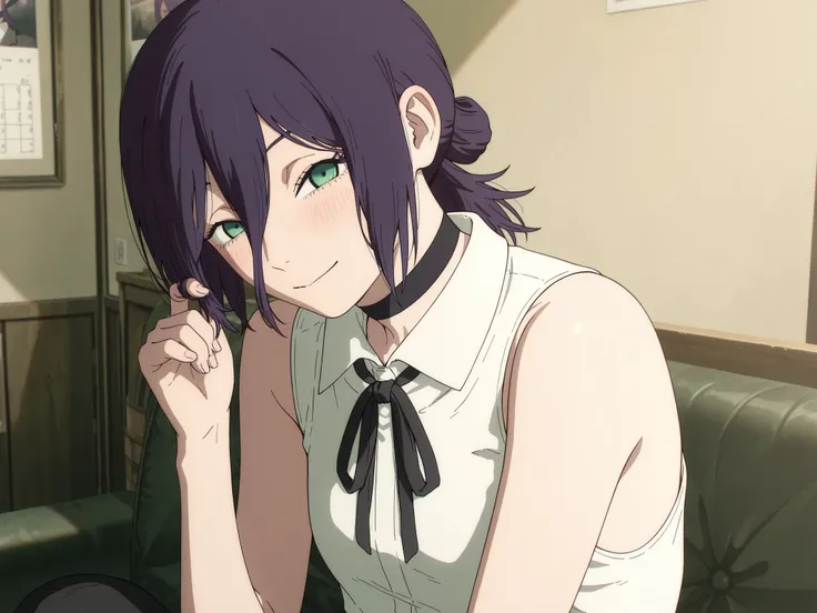 masterpiece, best quality, newest, very awa, masterpiece, best quality, absolutely absurdres, proportional body, proportional, beautiful hair, beautiful face, newest, detail finger, anime screencapreze, black choker, purple hair, choker, eyebrows hidden by...