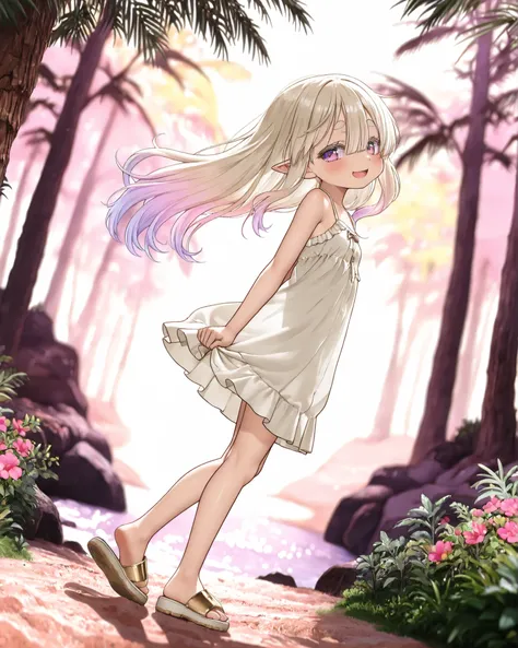 ((Masterpiece)), ((best quality, amazing quality)), ((very aesthetic, absurdres, newest)), ((detailed background, negative space, blurry background, depth of field, Asymmetrical background)), (dynamic angle, wide shot, from side), ((1girl)), Cute young Gir...