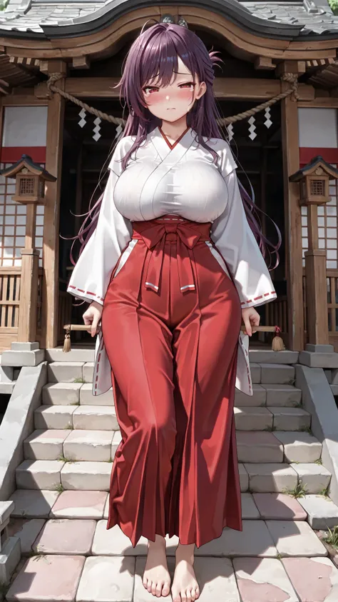 (small girl,short girl:1.2),,(blush body,curvy:1.3),projectile, Shrine, (tsurime:1.2), ,(cute:1.3),(round face:1.4),(Natsuha shonomiya,dark purple hair, ruby eyes, long_hair, Half-up, ),score_9, score_8_up, score_7_up, 8k, high quality, best quality, high ...