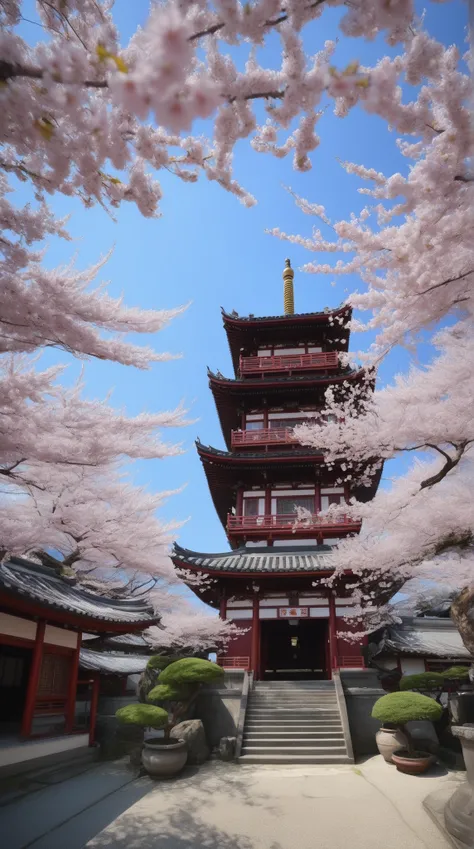 high-definition images、a place like Iseki agricultural machinery in an old Chinese temple、A temple full of cherry blossoms