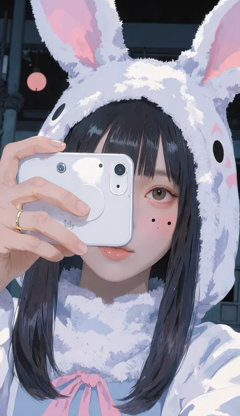 Close-up of a woman wearing a rabbit costume taking a photo, Yoshitomo Nara, monster, Sakimi-chan, hungry ghost festival, Japanese Goddess, Sakimi-chan, 8k!!, shikamimi, 1 8 is, without glasses, realistic young gravure idol, cat