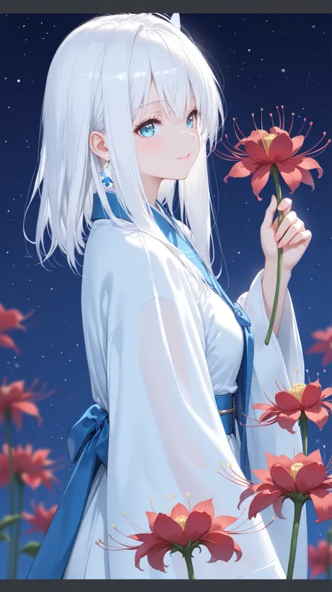 Girl with white hair short hair equinoctial flower