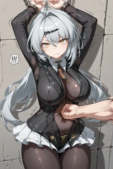 Masterpiece,best quality,highres,Super detailed,very detailed,highest quality,super detailed,high quality,high-definition,extremely detailed,absurdres,perfect lighting,outdoors,arms behind head,hanging all hands over head higher,hanging two hands over head...