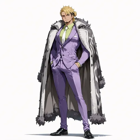 (male), (old man), (tall body), (dark skin), (Caesar hairstyle, blonde hair, goatee), (brown eyes)), (solo), (single character), (full body version), (white background), (no background), (highly detailed), (shadow), (standing pose with one hand in pocket),...