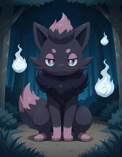 (Noxmauve:1.3),, Creates a scene where a Zorua from Hiya Sui appears in a mysterious and ethereal atmosphere, with a ghostly appearance, merging elements of his normal nature, ghost and sinister. This Zorua has a faint aura that surrounds his body, reflect...
