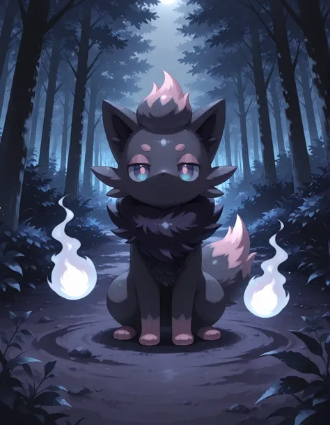 (Noxmauve:1.3),, Creates a scene where a Zorua from Hiya Sui appears in a mysterious and ethereal atmosphere, with a ghostly appearance, merging elements of his normal nature, ghost and sinister. This Zorua has a faint aura that surrounds his body, reflect...