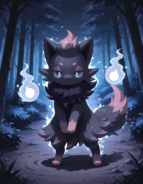 (Noxmauve:1.3),, Creates a scene where a Zorua from Hiya Sui appears in a mysterious and ethereal atmosphere, with a ghostly appearance, merging elements of his normal nature, ghost and sinister. This Zorua has a faint aura that surrounds his body, reflect...