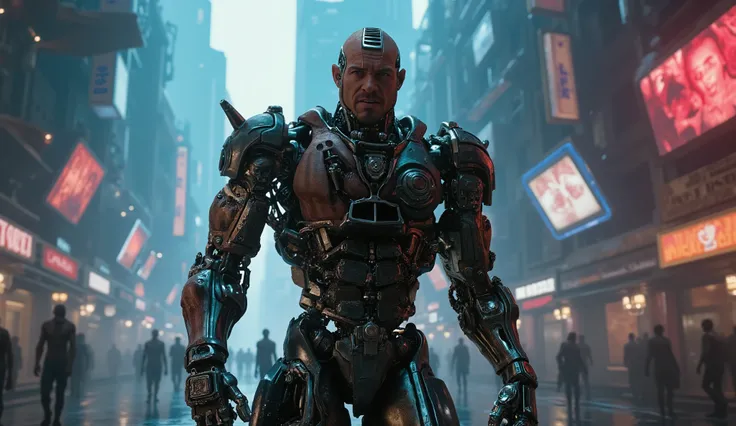 highly detailed best cinematic static shot, Cyberpunk, erotic sexy cyborg man 