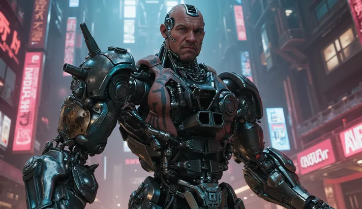 highly detailed best cinematic static shot, Cyberpunk, erotic sexy cyborg man 