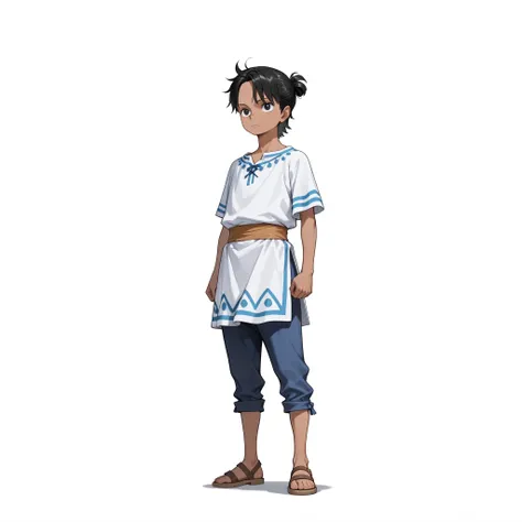(male), (child boy), Slim body, (mullet hairstyle, black hair, dark skin), (black eyes), (giant body), (giant character), (solo), (single character), (full body version), (white background), (no background), (highly detailed), (shadow), (standing pose), (n...
