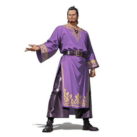 (male), (old man), slim body), (mullet hair, black hair, dark skin), (red beard), (black eyes), (giant body), (giant character), (solo), (single character), (full body version), (white background), (no background), (highly detailed), (((shadow))), (standin...