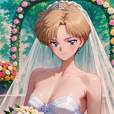 masterpiece, amazing quality, best quality, ultra-detailed, 8K, illustration, clear skin, ultra-detailed-eyes, soft skin, very awa, very as2, soft body, 1990s \(style\), official art, 1girl,solo,adult girl, haruka tenou, blonde hair, dark blue eyes, parted...