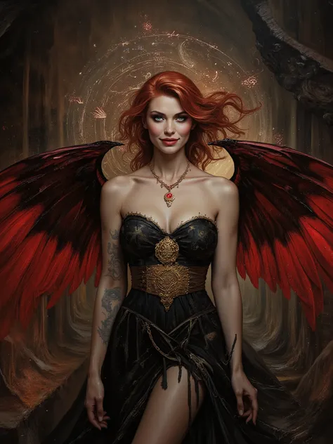   Dreamlike world deep shadows cinematic darkness
underexposed chiaroscuro atmospheric haze
low-key lighting. We find a captivating , pale skinned ravishingly beautiful goddess looking provocative and vibrant with alive, with a curvy physique, adorned in a...