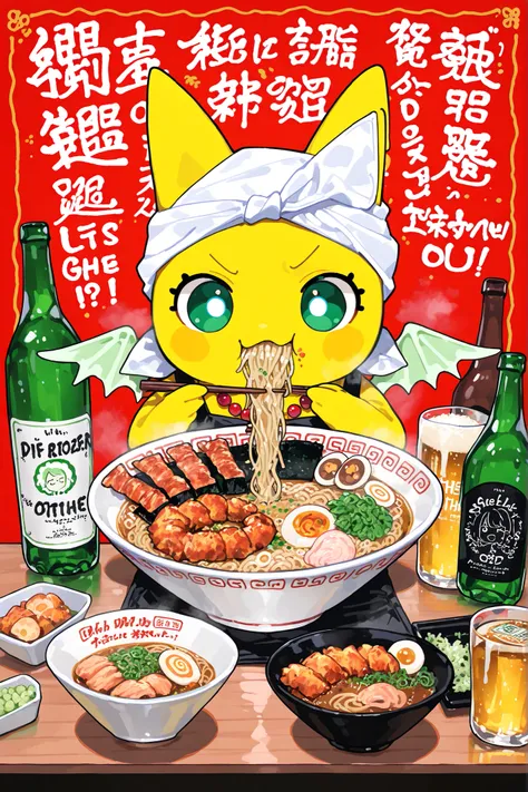 (xxx667_illu,DSP, artist:DSP, mogeko,eating ramen,) Ramen faèrie. She is miniature chibi. She has white fae wings. She has yellow skin and two fluffy yellow ears. Her eyes are blue. She has hair clips. She is dressed in kawaii yellow kimono with food print...