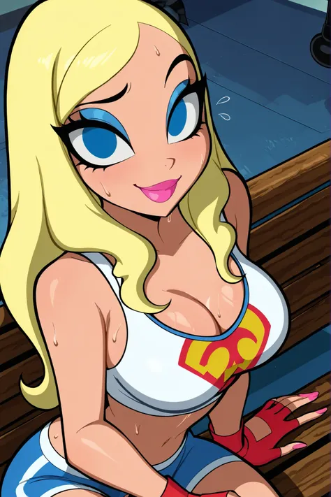 BREAK, score_6_up, score_7_up, score_8_up, score_9, masterpiece, best quality, amazing quality, SGJLA, 1girl, solo, blonde hair, blue eyes, pink lipstick, long hair, makeup, large breasts, busty, cleavage, curvy, athletic, looking at viewer, seducing viewe...