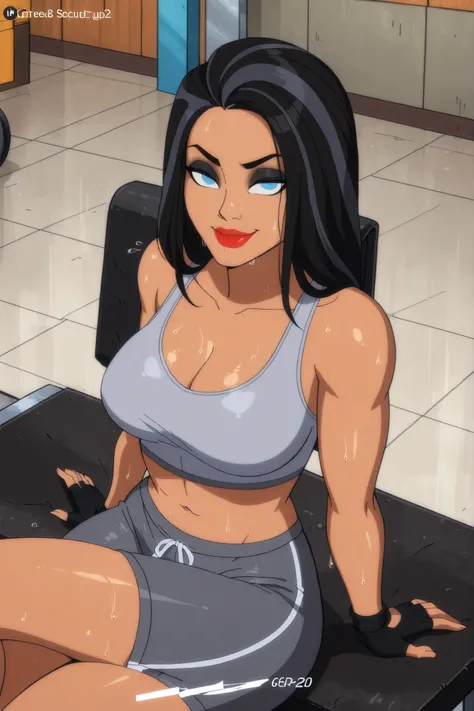 BREAK, score_6_up, score_7_up, score_8_up, score_9, 1girl, solo, long hair, blue eyes, black hair, two-tone hair, lipstick, makeup, dark-skinned female, t4l1a4lg00l, large breasts, busty, cleavage, curvy, athletic, looking at viewer, seducing viewer, teasi...