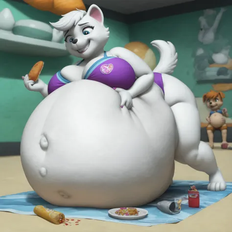 , sunny,, beachclub background, detailed fluffy fur texture, sad pain impressionism, (by foxovh, ross tran, michael garmash, pino daeni, iskra), detailed eyes, highly detailed pupils, solo, furry, anthro, roxi-pp, domestic dog, female, Cyan eyes, white fur...