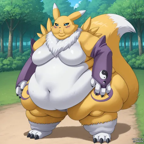 source_furry, bandai namco, digimon, canid, canine, digimon \(species\), mammal, canonrena, renamon, ambiguous gender, anthro, armwear, armwear only, black nose, black sclera, blue eyes, bridal gauntlets, bridal gauntlets only, claws, clothing, dipstick ta...