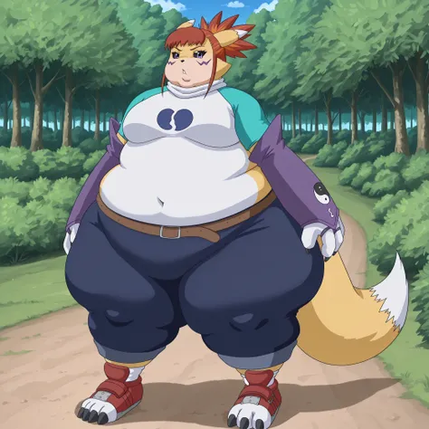 source_furry, bandai namco, digimon, canid, canine, digimon \(species\), mammal, canonrena, renamon, ambiguous gender, anthro, armwear, armwear only, black nose, black sclera, blue eyes, bridal gauntlets, bridal gauntlets only, claws, clothing, dipstick ta...