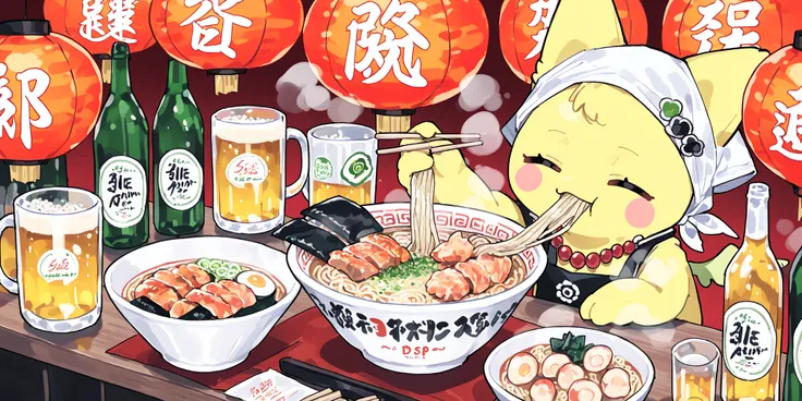 (xxx667_illu,DSP, artist:DSP, mogeko,eating ramen,) Ramen faèrie. She is miniature chibi. She has white fae wings. She has yellow skin and two fluffy yellow ears. Her eyes are blue. She has hair clips. She is dressed in kawaii yellow kimono with food print...