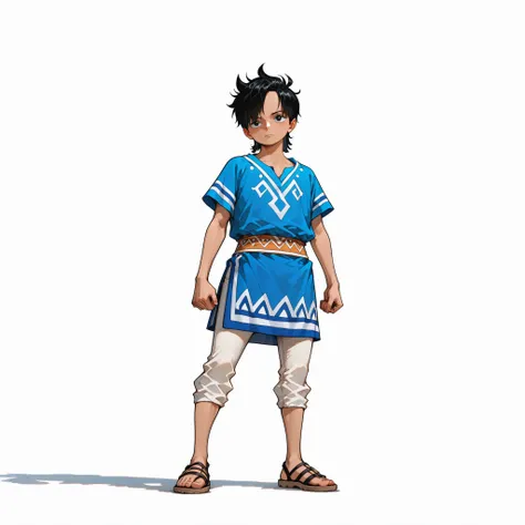 (male), (child boy), Slim body, (mullet hairstyle, black hair, dark skin), (black eyes), (giant body), (giant character), (solo), (single character), (full body version), (white background), (no background), (highly detailed), (shadow), (standing pose), (n...